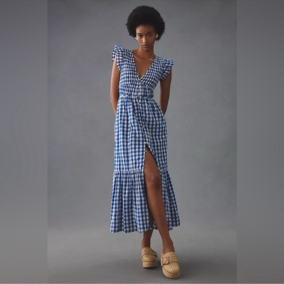 Dresses & Skirts - Anthropologie The Peregrine Midi Dress Gingham Blue